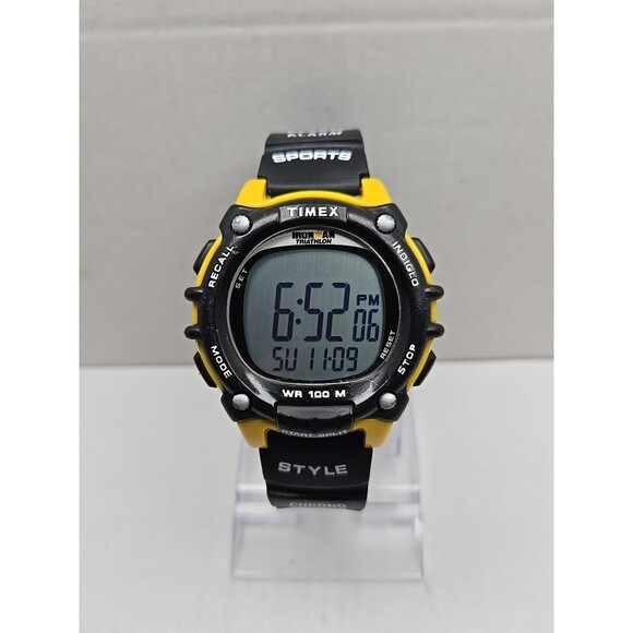 Timex Ironman Triathlon Flix Digital Yellow Black 100M Indiglo New Battery Watch - Picture 1 of 11